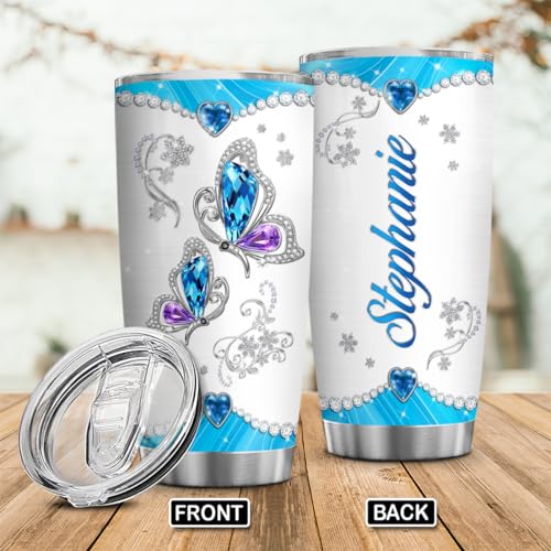 WASSMIN Personalized Butterfly Stainless Steel Vacuum Insulated Tumbler With Lid - Custom Name Tumbler 20 Oz 30 Oz Double Walled Insulated Coffee Cup for Gym Fitness Travel