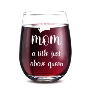 SOCOARZR Gifts For Mom From Daughter,Son - Funny Mom Gifts,Birthday,Mothers Day,Christmas Gifts for Mom,Mom Queen 15 oz Wine Glass