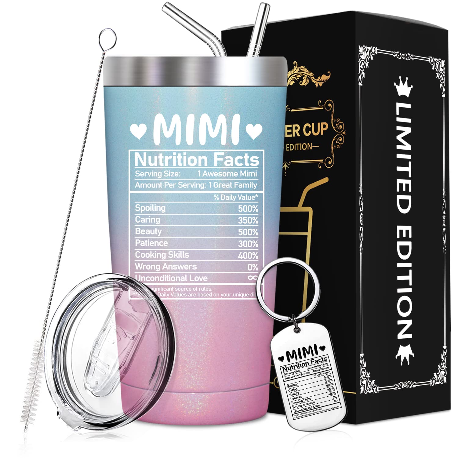 SpenMeta Mimi Gifts - Mimi Mothers Day Gift, Mimi Nutrition Facts Tumbler - Mothers Day, Birthday, Christmas Gift for Grandma - 20oz Mimi Tumbler Cup