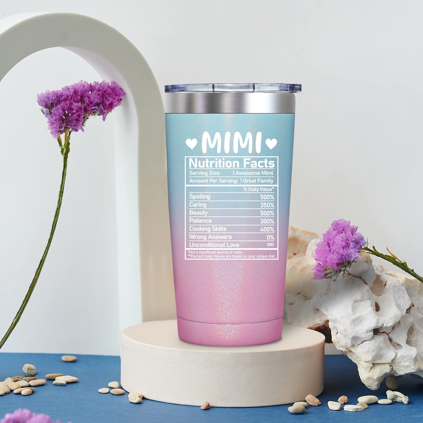 SpenMeta Mimi Gifts - Mimi Mothers Day Gift, Mimi Nutrition Facts Tumbler - Mothers Day, Birthday, Christmas Gift for Grandma - 20oz Mimi Tumbler Cup