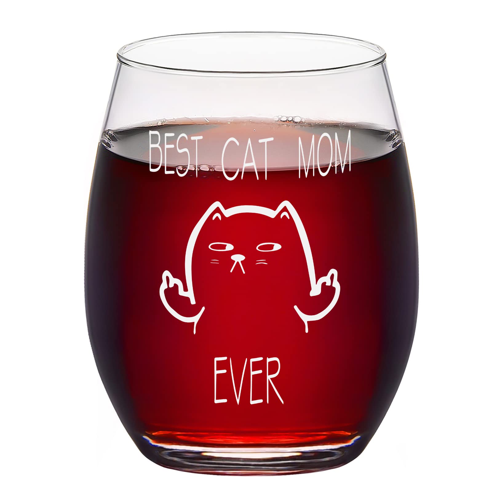 Gtmileo Best Cat Mom Ever Wine Glass - Funny Mom Stemless Wine Glass 15Oz - Mother's Day Gift for Mom New Mom Cat Mom Cat Lovers Cat Owner, Ideal Birthday Christmas Gag Gift from Kids Husband Friends