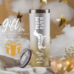 Onebttl Dachshund Gifts, Best Dachshund Mom Ever, Christmas Gifts for Wiener Dog Lovers, Women, Girls, Friends, Daughters, Coworkers, Stainless Steel Glittering Tumbler 20Oz