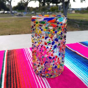 Hand Blown Mexican Drinking Glasses - Set of 6 Confetti Rock Design Glasses (14 oz each)