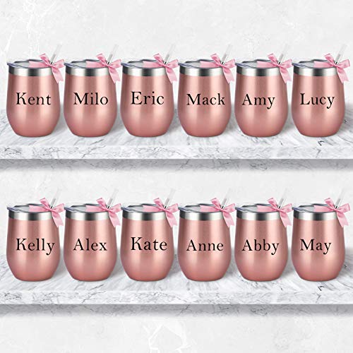 6 Pack Stainless Steel Wine Tumblers, 12Oz Insulated Wine Tumbler, Double Wall Insulated Wine Glass, Stainless Steel Stemless Wine Cups with Lids for Coffee, Wine, Cocktails, Champaign, Rose Gold…