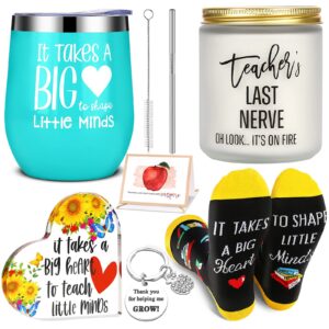 DERTE Teacher Appreciation Gifts Teacher Gifts Box Thank You Gift Baskets Wine Tumbler Scented Candle Funny Socks Acrylic Keepsake Keychain for Teachers Women (Teacher)