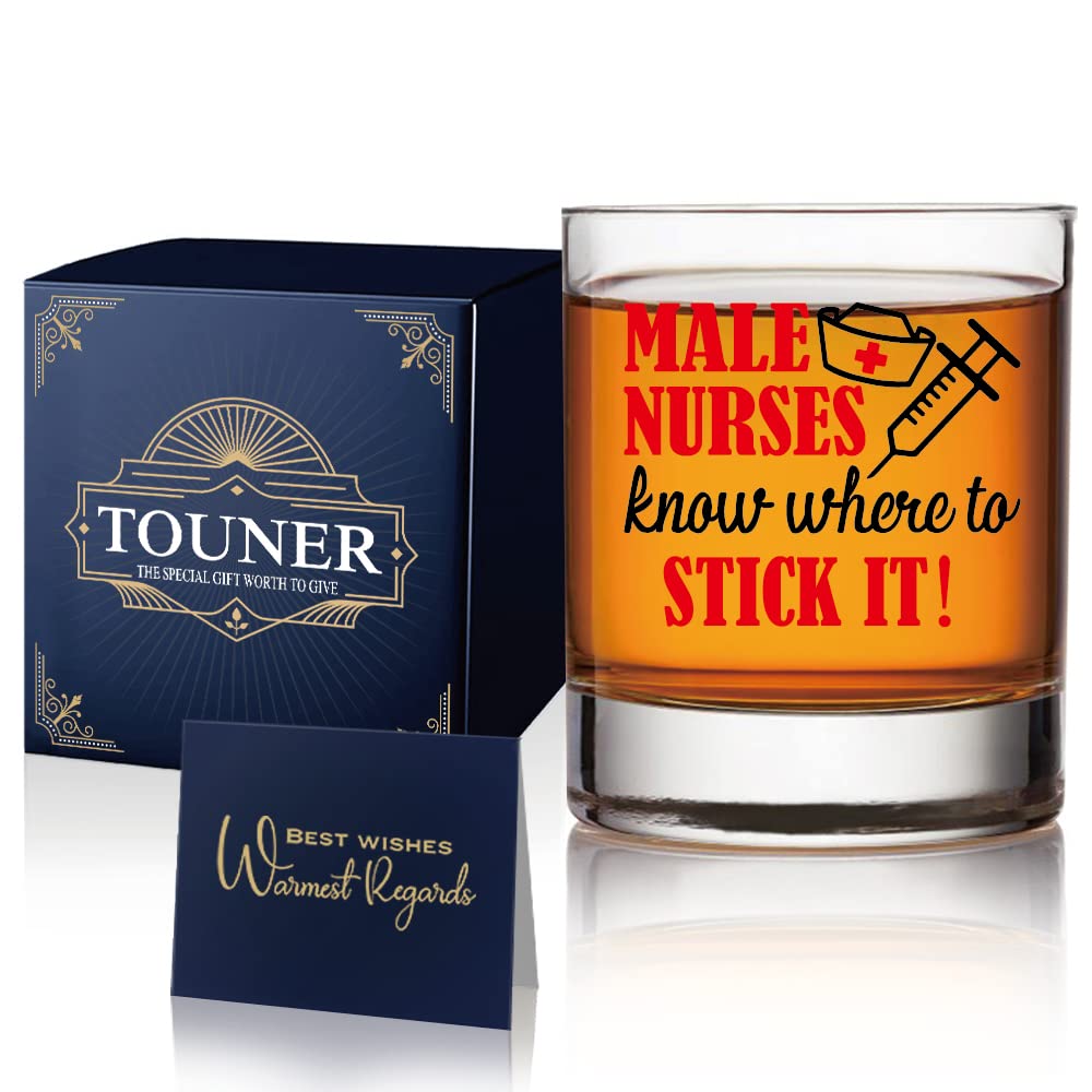 TOUNER Male Nurses Know Whiskey Glasses, Nurse Whiskey Glass, Male Nurse Gift, Nurse Appreciation Gift For Him, Funny gift For Nurse, Men, Coworkers, Nurse Week Gifts, Retirement Gifts For Nurse