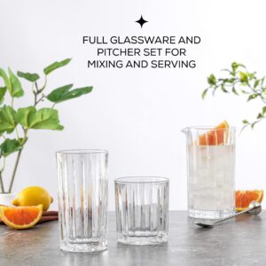 JoyJolt Drinking Glasses Set of 8, Alina Ribbed Glassware. 12oz Rocks Glasses and 14oz Highball Glasses. Cocktail Glasses, Iced Coffee Cup or Water Glasses. Heavy Base Glassware Set