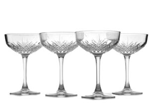 pasabahce coupe cocktail glasses set of 4 - exclusive martini, margarita glasses - timeless champagne coupe glasses - crystal design - 8.6 oz long stem glassware