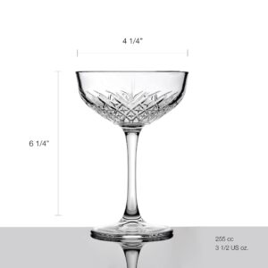 Pasabahce Coupe Cocktail Glasses Set Of 4 - Exclusive Martini, Margarita Glasses - Timeless Champagne Coupe Glasses - Crystal Design - 8.6 oz Long Stem Glassware