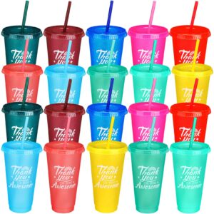 nuenen tumbler with straw and lid thank you gifts 24 oz reusable plastic cups coffee water bottle bulk cold drink travel mug cup reusable plastic cups for christmas adults birthday, 10 colors (20 pcs)