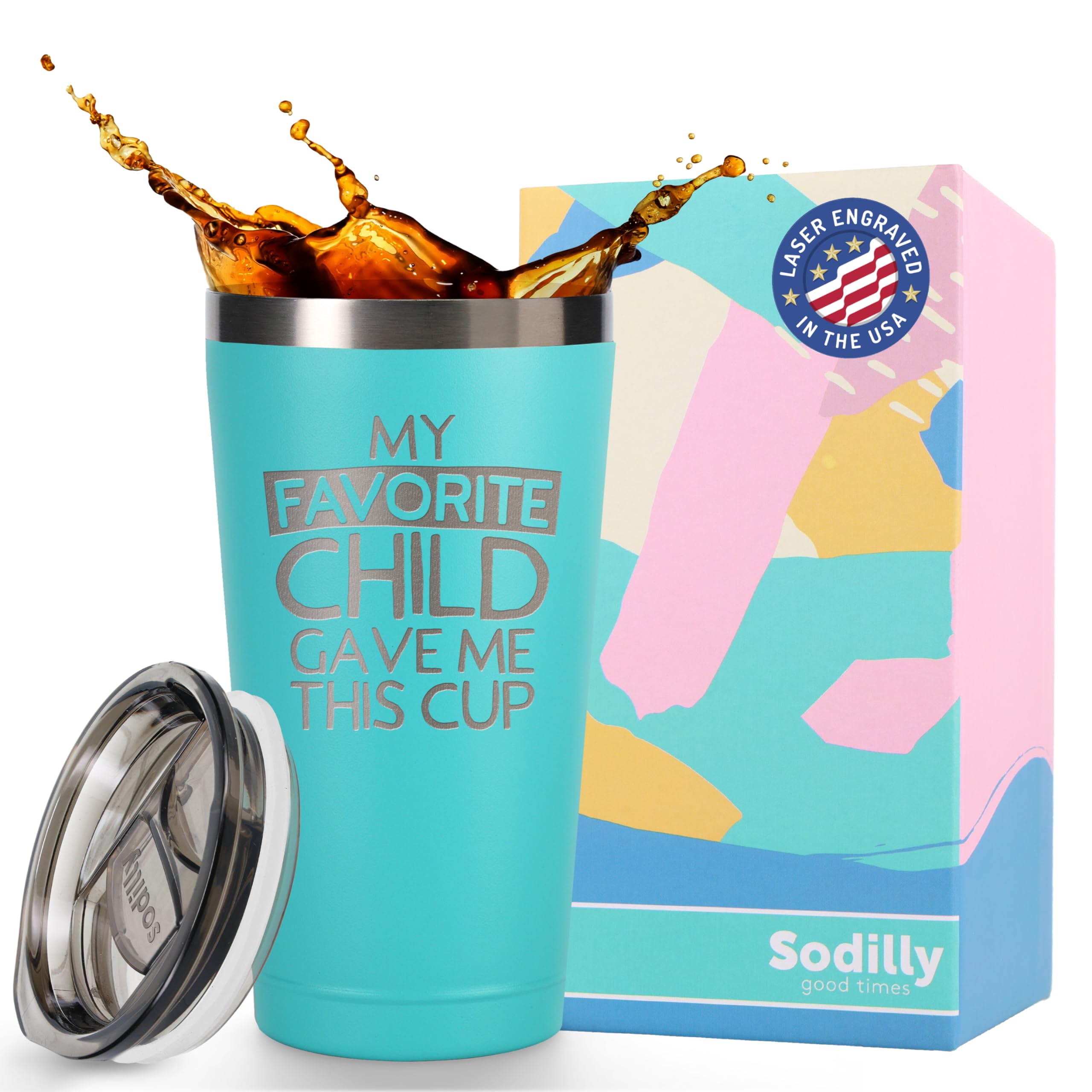 Sodilly Insulated Mom Tumbler - Personalized Birthday and Mothers Day Gifts for Moms - Funny Mom Coffee Mug - Mint 16 oz - Stainless Steel Coffee Tumbler with Lid - From Kids to Mom - Coffee Tumbler