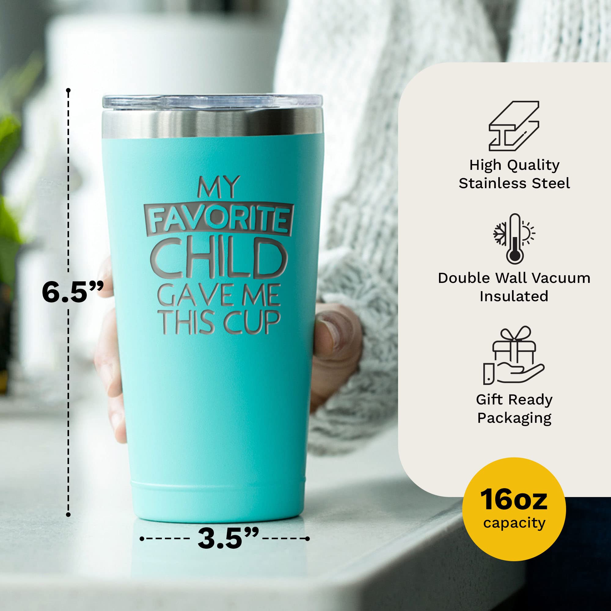 Sodilly Insulated Mom Tumbler - Personalized Birthday and Mothers Day Gifts for Moms - Funny Mom Coffee Mug - Mint 16 oz - Stainless Steel Coffee Tumbler with Lid - From Kids to Mom - Coffee Tumbler