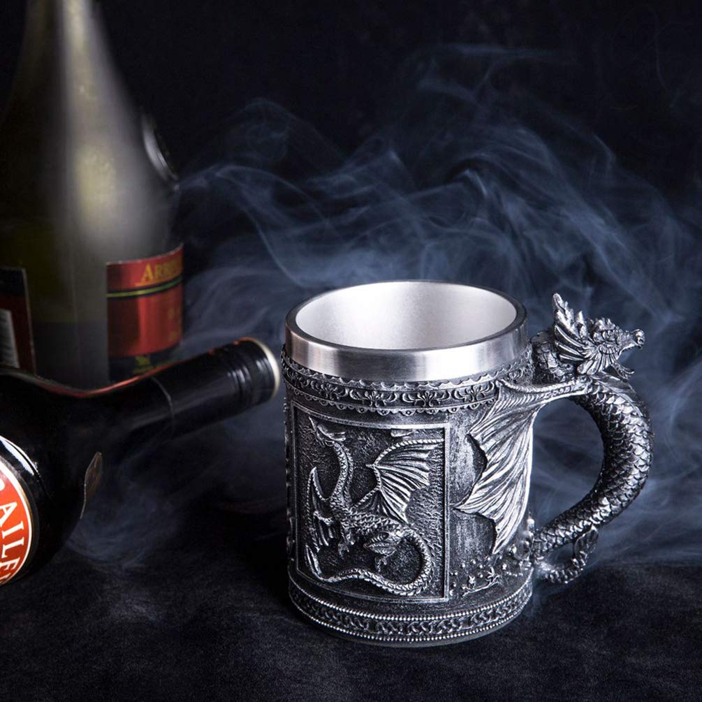 Medieval GOT Dragon D&D Game Mug of Thrones Merchandise Beer Steins Viking Tankard Mug Stainless Coffee Cup Gift Mug for Dragon Collector, Themed Party Decoration