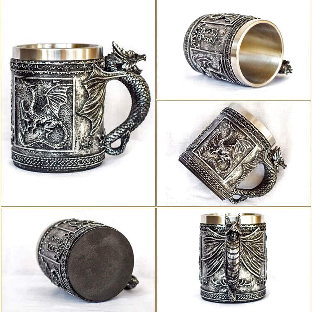 Medieval GOT Dragon D&D Game Mug of Thrones Merchandise Beer Steins Viking Tankard Mug Stainless Coffee Cup Gift Mug for Dragon Collector, Themed Party Decoration