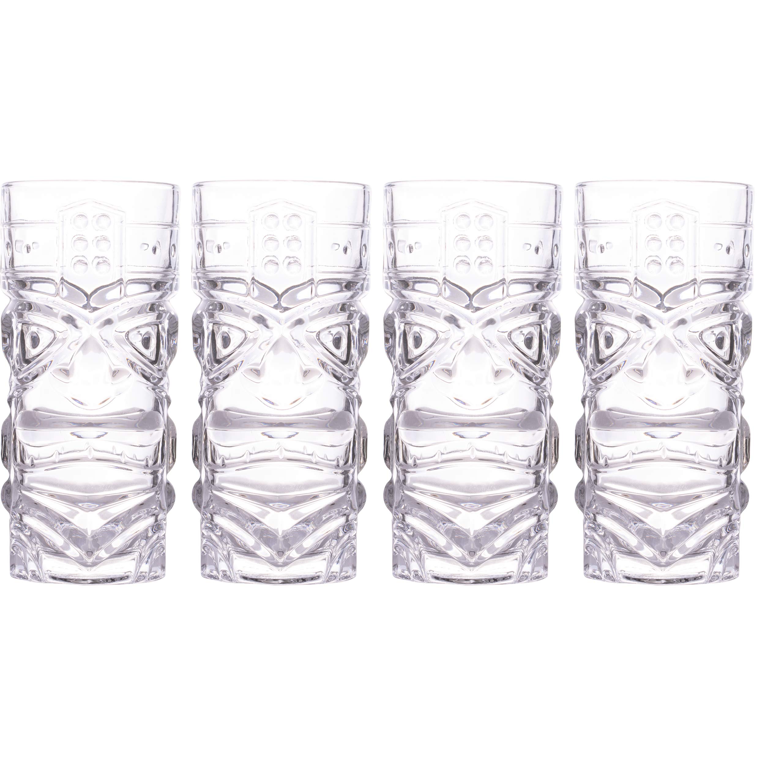 Clear Tiki Glasses, Set of 4 - 450 ML - Perfect for Exotic Cocktails, Lemonade, Ice Tea, Mixed Drinks- Exotic Zombie, Rum, Mai Tai, Pina Colada, Punch, Hurricane, Bar Drinkware