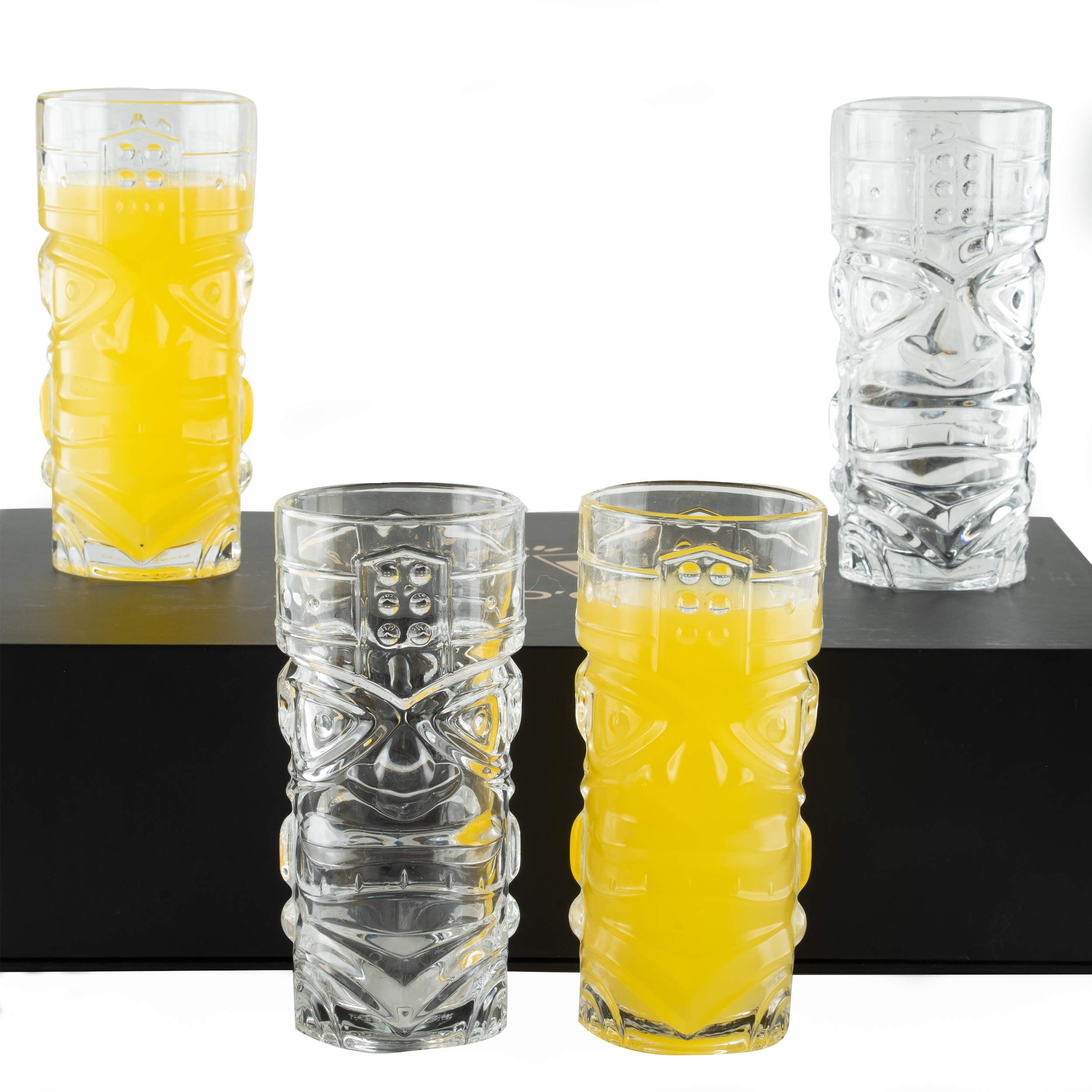 Clear Tiki Glasses, Set of 4 - 450 ML - Perfect for Exotic Cocktails, Lemonade, Ice Tea, Mixed Drinks- Exotic Zombie, Rum, Mai Tai, Pina Colada, Punch, Hurricane, Bar Drinkware