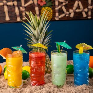 Clear Tiki Glasses, Set of 4 - 450 ML - Perfect for Exotic Cocktails, Lemonade, Ice Tea, Mixed Drinks- Exotic Zombie, Rum, Mai Tai, Pina Colada, Punch, Hurricane, Bar Drinkware