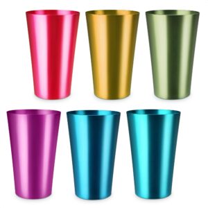 burius anodized aluminum drinking cups set - 6pcs wine tumblers aluminum party cups for iced coffee bar accessories water glasses - colorful wine glasses for drinking water tumbler metal cup