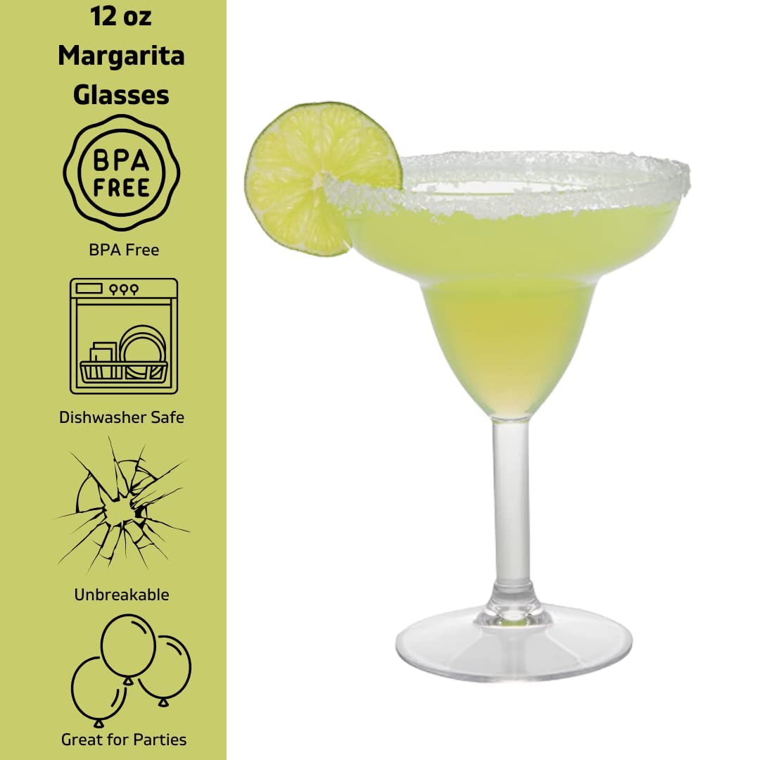 D'Eco Unbreakable 12 oz Margarita Glasses (Set of 8) - Reusable Shatterproof Tequila & Spicy Margarita Glassware - Perfect for Hosting & Entertaining Parties- Mixed Drink & Frozen Cocktail Glasses Set