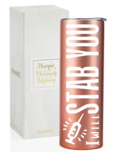 onebttl nurse gifts for women stainless steel tumbler 20 oz with lid and straw, gifts for nurses for birthday, thanksgiving, christmas, nurses week - i will stab you - rose gold