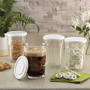 Luminarc Arc International Working Glass Storage Jar/Cooler with White Lid, 21-Ounce, Set of 4