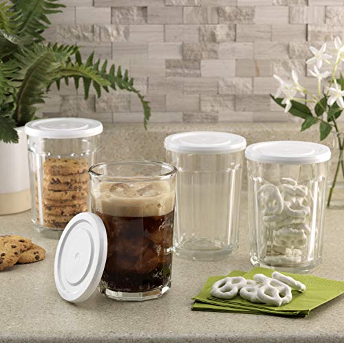 Luminarc Arc International Working Glass Storage Jar/Cooler with White Lid, 21-Ounce, Set of 4