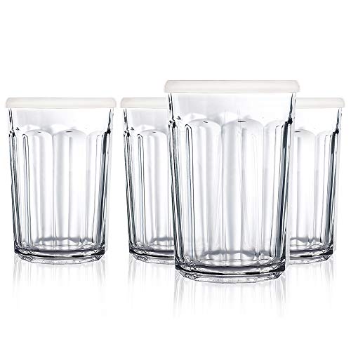 Luminarc Arc International Working Glass Storage Jar/Cooler with White Lid, 21-Ounce, Set of 4