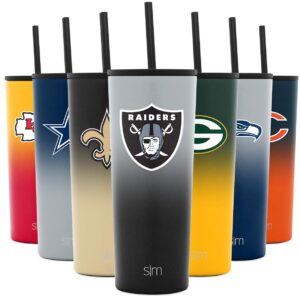 simple modern officially licensed nfl las vegas raiders insulated tumbler with straw and flip lids | gifts for men and women 24oz travel mug thermos | classic collection | las vegas raiders