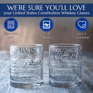 Greenline Goods Whiskey Glasses – United States Constitution We The People (Set of 2) - 10 oz Tumblers - American US Patriotic Gift Set - Old Fashioned Cocktail Glasses