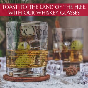 Greenline Goods Whiskey Glasses – United States Constitution We The People (Set of 2) - 10 oz Tumblers - American US Patriotic Gift Set - Old Fashioned Cocktail Glasses