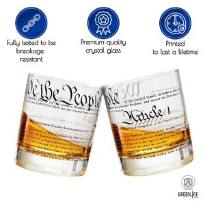 Greenline Goods Whiskey Glasses – United States Constitution We The People (Set of 2) - 10 oz Tumblers - American US Patriotic Gift Set - Old Fashioned Cocktail Glasses