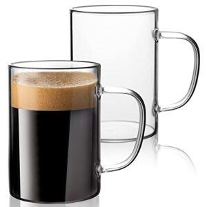 stylish handmade clear glass mugs - set of 2, 14oz, perfect for hot or cold drinks, great gift idea