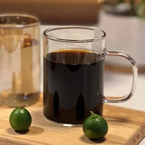 Stylish Handmade Clear Glass Mugs - Set of 2, 14oz, Perfect for Hot or Cold Drinks, Great Gift Idea