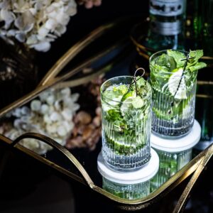 Vintage Art Deco 1920s Highball Cocktail Glasses | Set of 4 | 14 oz Tall Crystal Tumblers for Drinking Mojito, Whiskey Highball, Gin Rickey, Classic Long Bar Drinks | Large Hiball Glassware