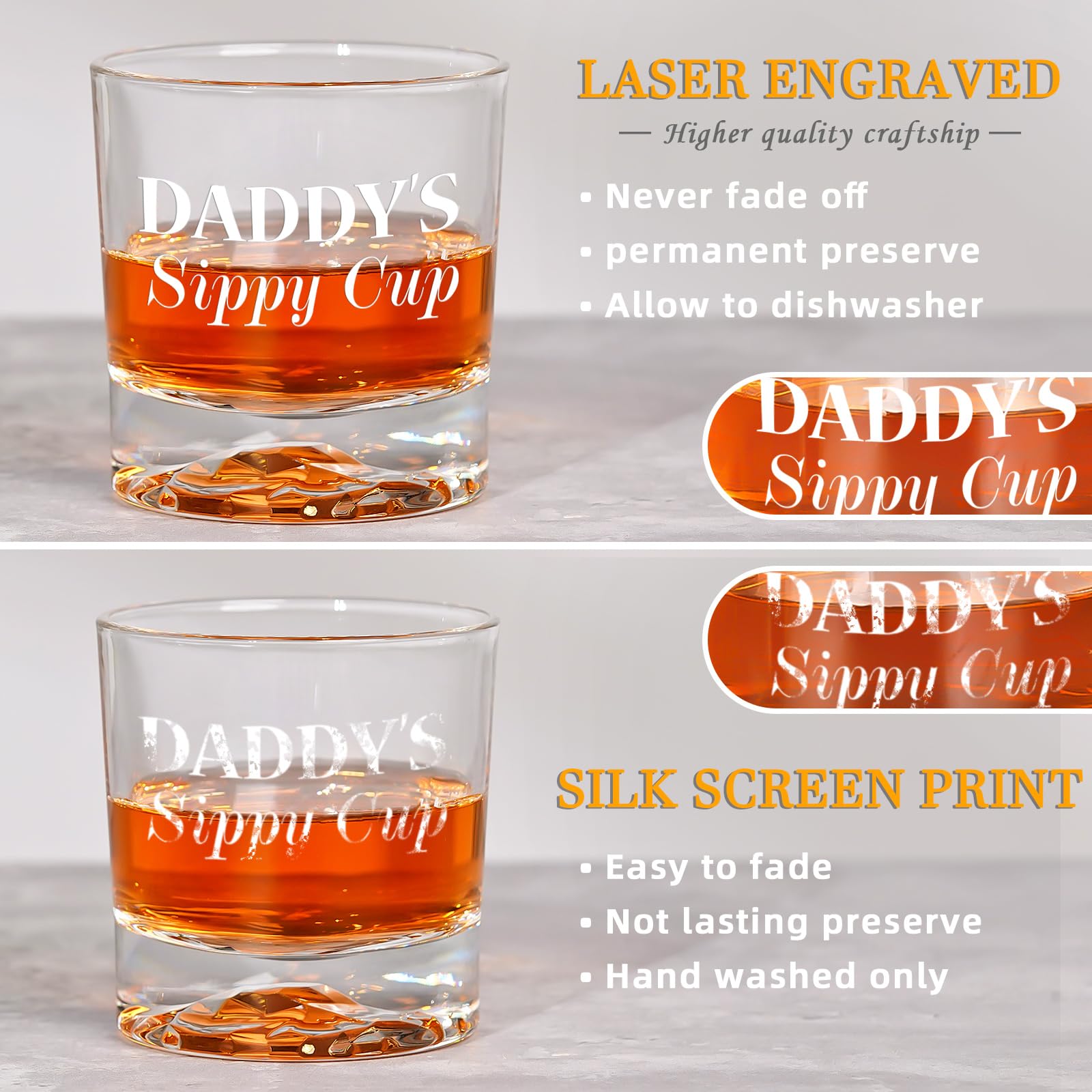 Gifts for Dad Men Valentines Day, Daddy's Sippy Cup Whiskey Glass, Funny Birthday Gag Dad Husband Gifts Ideas from Daughter Son Kids, Stocking Stuffers, Bourbon Scotch Gifts for Expecting Father