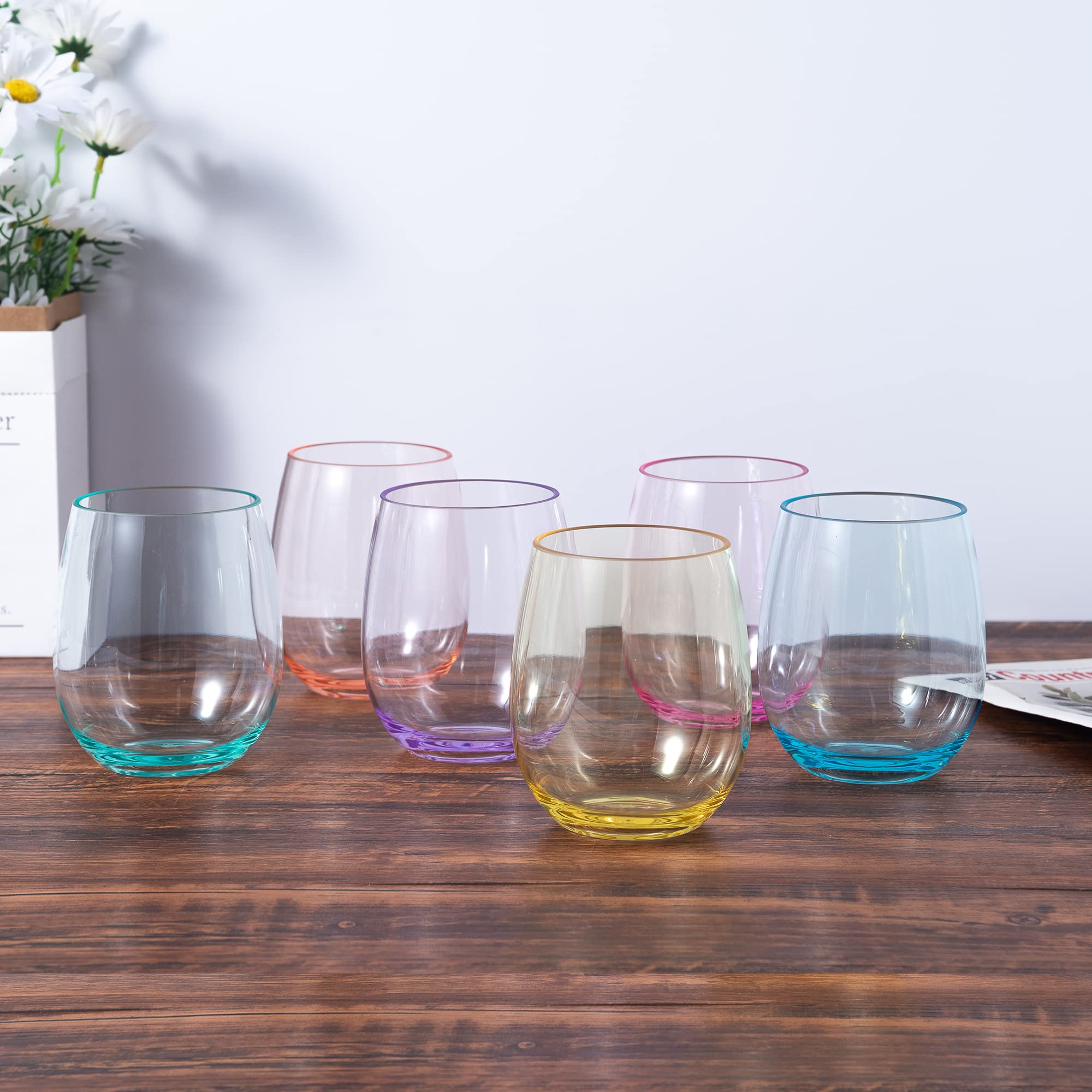 KX-WARE 18-ounce Acrylic Stemless Wine Glasses, set of 6 Mutlicolor