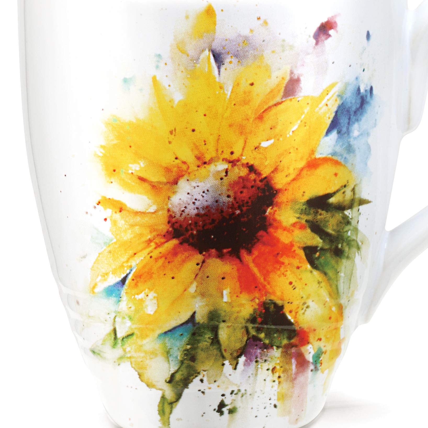 DEMDACO Dean Crouser Sunflower Watercolor Yellow On White 16 Ounce Glossy Stoneware Mug With Handle