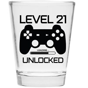 Level 21 Unlocked - Birthday Shot Glass -Birthday Gift - Celebrate Turning Twenty-One - 21st Birthday Gifts for Him or Gifts for Her - Shot Glass for 21st bday