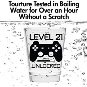 Level 21 Unlocked - Birthday Shot Glass -Birthday Gift - Celebrate Turning Twenty-One - 21st Birthday Gifts for Him or Gifts for Her - Shot Glass for 21st bday