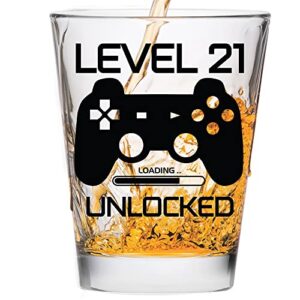 level 21 unlocked - birthday shot glass -birthday gift - celebrate turning twenty-one - 21st birthday gifts for him or gifts for her - shot glass for 21st bday