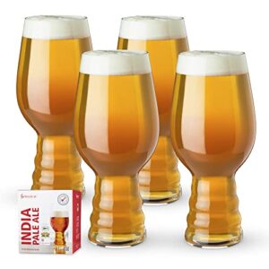 spiegelau craft ipa, set of 4 european-made lead-free crystal, modern, dishwasher safe, professional quality beer pint glass gift set, 4 count (pack of 1)