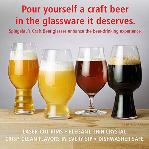 Spiegelau Craft IPA, Set of 4 European-Made Lead-Free Crystal, Modern, Dishwasher Safe, Professional Quality Beer Pint Glass Gift Set, 4 Count (Pack of 1)