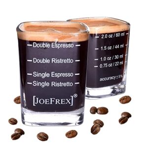 [joefrex] espresso shot glasses - 2 pack - espresso shot glass measure - 2oz - espresso shot glasses set of 2 - espresso shot glasses barista - espresso glasses set of 2 (2 pack)