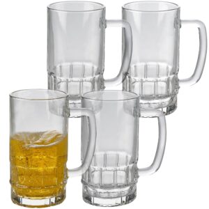 parnoo beer glasses set of 4 - freezable 18 oz glass beer mug made for cold beverages - german-style beer stein mug for homes, pubs, restaurants & more - dishwasher-friendly beer mugs with handles