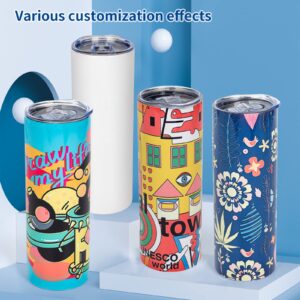 UIRZOTN 8 Pack 20 OZ Sublimation Tumbler Blanks Skinny Straight in Bulk, Stainless Steel Insulated Sublimation Tumbler with Polymer Coating for Heat Transfer, With Lid, Straw, ribbon, Gift Box