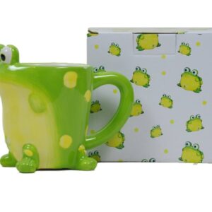 Burton Frog Coffee Mug with Gift Box, Green Porcelain Ceramic Cup with Large Handle, 10 oz Capacity