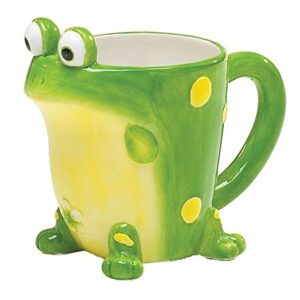 Burton Frog Coffee Mug with Gift Box, Green Porcelain Ceramic Cup with Large Handle, 10 oz Capacity