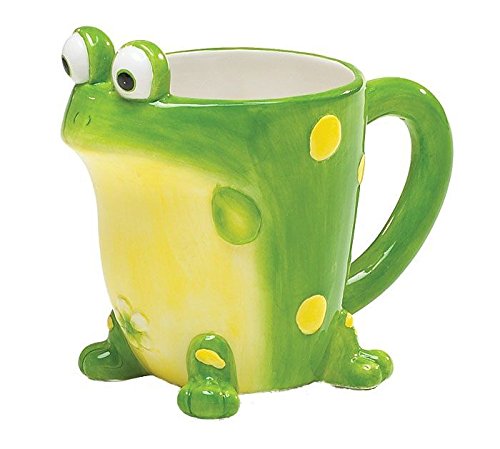 Burton Frog Coffee Mug with Gift Box, Green Porcelain Ceramic Cup with Large Handle, 10 oz Capacity