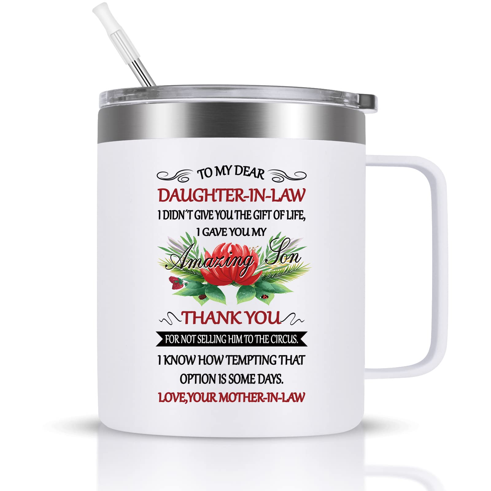 LiqCool Gifts for Daughter in Law, Daughter in Law Gifts from Mother in Law for Mothers Day Christmas, 12oz Daughter in Law Cofee Mug with Handle, Funny Gifts for Future Daugher in Law (White, 12 Oz)