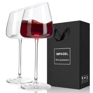 slanted white wine glasses set of 2, modern no-lead hand-blown long stem red wine glasses,premium crystal clear glass with unique concave base,gift box-for anniversary,wedding,and christmas-13.5 oz